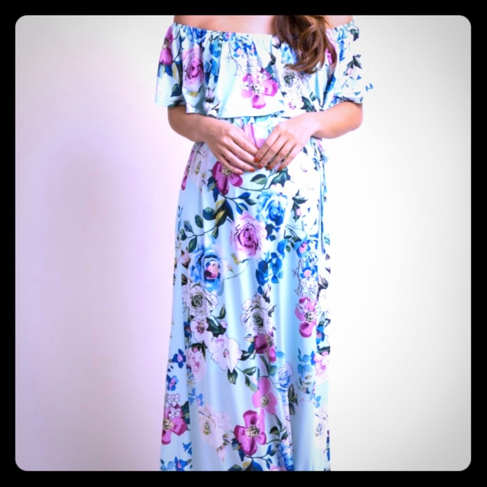 Maternity off the shoulder maxi dress